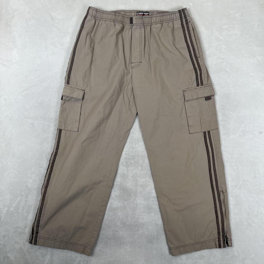 Vintage Five Star Cargo Pants Mens Large Beige Y2K Baggy Stripe Ankle Zip Wide